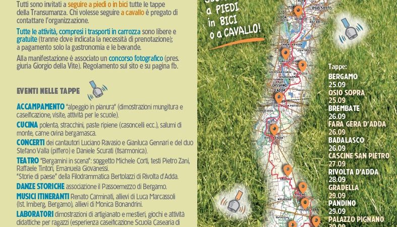 Programma dettagliato della transumanza dei bergamini a piedi da Bergamo a Lodi vecchio