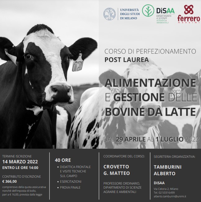 CORSO DI PERFEZIONAMENTO: Alimentazione e gestione delle bovine da latte