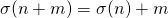 \sigma(n+m)=\sigma(n)+m