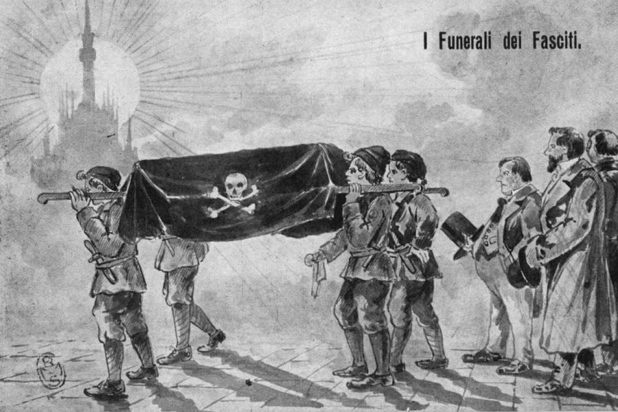 Cartolina raffigurante un funerale fascista, 1919 (Civica Raccolta delle Stampe Achille Bertarelli)