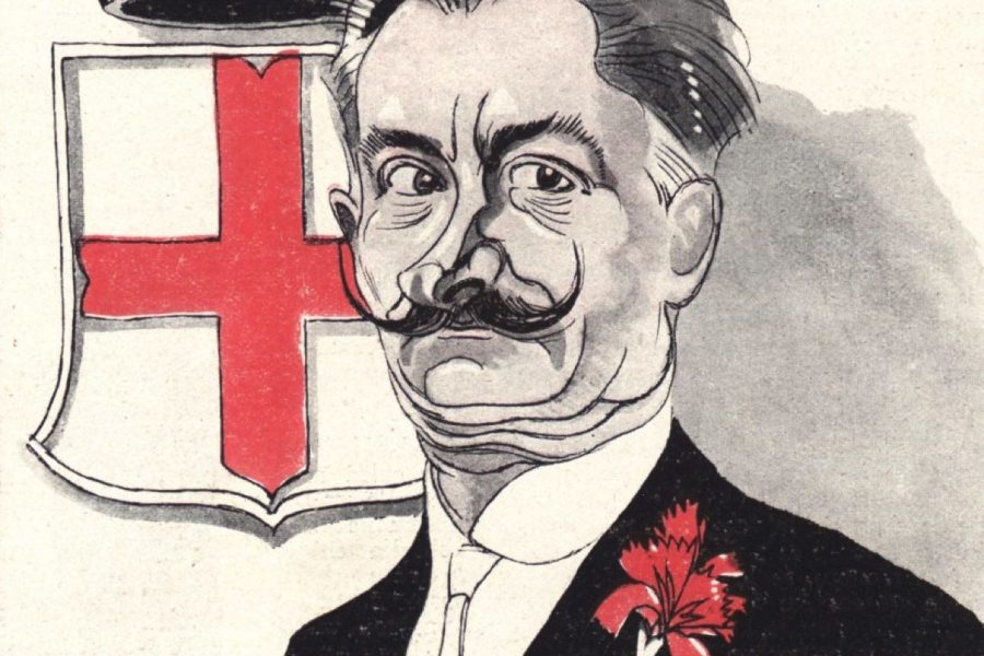 Il sindaco di Milano Emilio Caldara in un’illustrazione di «Satana Beffa», n. 8 del 1° giugno 1919 (Centro APICE)