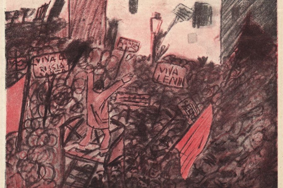 Un’illustrazione raffigurante un comizio socialista, «Satana Beffa», n. 3 del 27 aprile 1919 (Centro APICE)