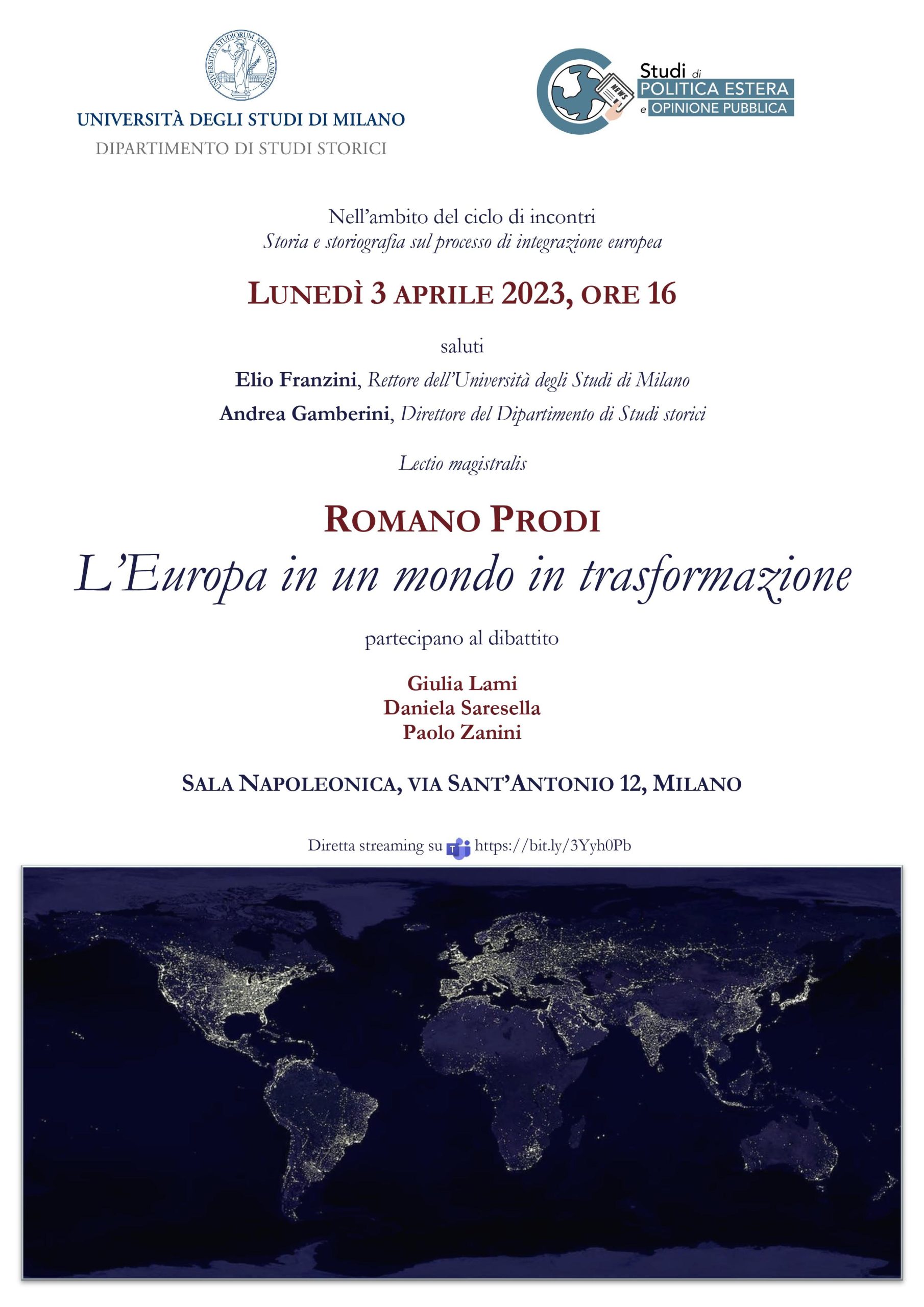 L’Europa in un mondo in trasformazione. Conferenza di Romano Prodi, lunedì 3 aprile 2023