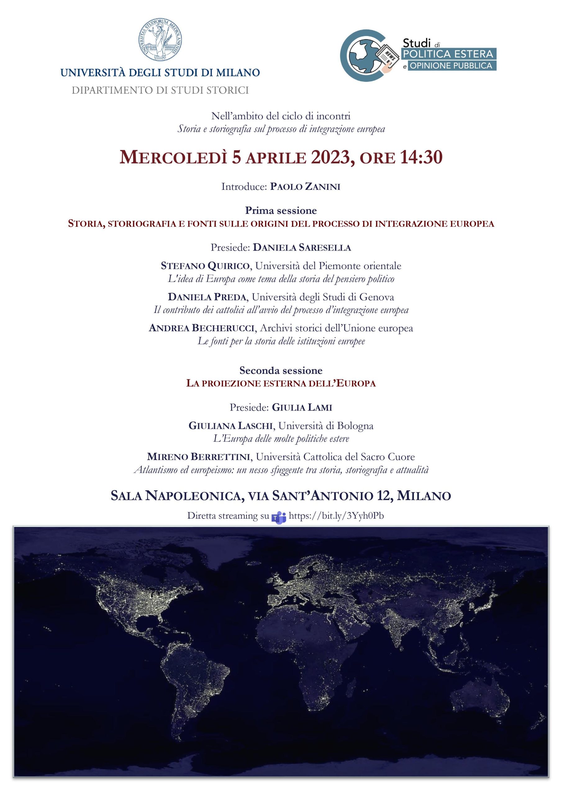 Storia, storiografia e fonti sulle origini del processo di integrazione europea, mercoledì 5 aprile 2023